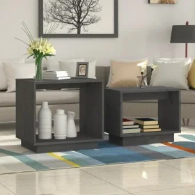 Stapelbare Couchtische 2 Einheiten aus massivem grauem Kiefernholz von vidaXL, Couchtisch - Ref: Foro24-813527, Preis: 40,68 ...