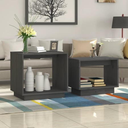 Stapelbare Couchtische 2 Einheiten aus massivem grauem Kiefernholz von vidaXL, Couchtisch - Ref: Foro24-813527, Preis: 48,36 ...