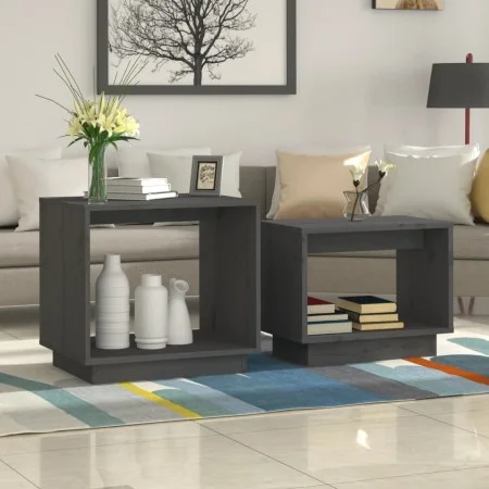 Stapelbare Couchtische 2 Einheiten aus massivem grauem Kiefernholz von vidaXL, Couchtisch - Ref: Foro24-813527, Preis: 40,68 ...