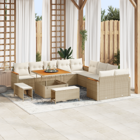 Conjunto de Sofá de Jardín de 13 Piezas con Cojines Beige Polirratán Acacia de , Sofás de exterior - Ref: Foro24-3365046, Pre...