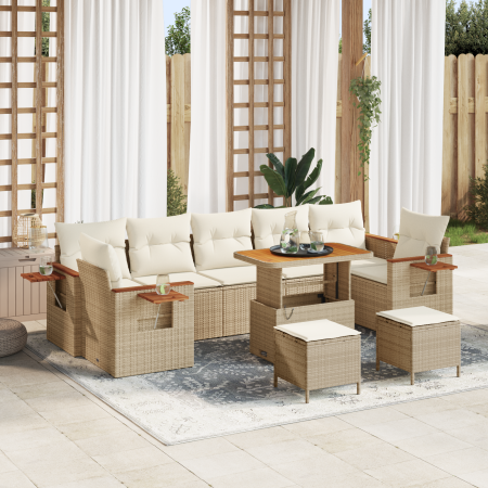 Conjunto de Sofás de Jardín de 10 Piezas con Cojines Beige