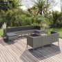 Set de muebles de jardín 10 pzas y cojines ratán sintético gris