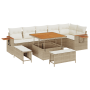 Conjunto de Sofá de Jardín de 9 Piezas con Cojines Beige