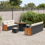 Juego de Sofá de Jardín de 10 Piezas con Cojines Ratán Negro Acacia | Foro24.es | Tu tienda online para hogar, jardín y más Foro24.es