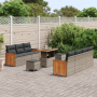Juego de Sofá de Jardín de 10 Piezas con Cojines Gris Ratán Polimérico Acacia | Foro24.es | Tu tienda online para hogar, jardín y más Foro24.es