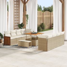 Juego de Sofá de Jardín de 11 Piezas con Cojines Beige Poliratán Acacia de , Sofás de exterior - Ref: Foro24-3365236, Precio:...
