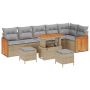 Conjunto de Sofá de Jardín de 9 piezas con cojines Beige Ratán Polivalente Acacia de , Sofás de exterior - Ref: Foro24-336527...