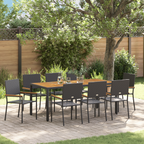 Juego de Comedor de Jardín de 9 Piezas Poliratán Negro de , Sillas de jardín - Ref: Foro24-3365412, Precio: 537,00 €