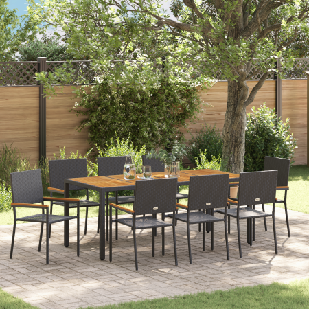 Juego de Comedor de Jardín de 9 Piezas Poliratán Negro de , Sillas de jardín - Ref: Foro24-3365412, Precio: 537,00 €