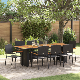 Juego de comedor de jardín 9 piezas ratán sintético negro