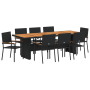 Juego de comedor de jardín 9 piezas ratán sintético negro