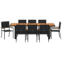 Juego de comedor de jardín 9 piezas ratán sintético negro