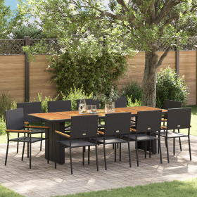 Juego de comedor de jardín 11 piezas ratán sintético negro