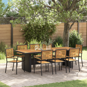Set de Comedor de Jardín 9 Piezas Negro Polyratán Acacia