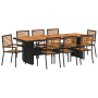 Set de Comedor de Jardín 9 Piezas Negro Polyratán Acacia