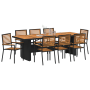 Set de Comedor de Jardín 9 Piezas Negro Polyratán Acacia