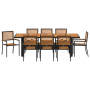 Set de Comedor de Jardín 9 Piezas Negro Polyratán Acacia
