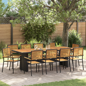 Set de Comedor de Jardín de 11 Piezas Negro Poliratán Acacia