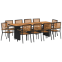 Set de Comedor de Jardín de 11 Piezas Negro Poliratán Acacia
