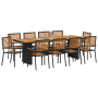 Set de Comedor de Jardín de 11 Piezas Negro Poliratán Acacia