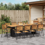 Set de Comedor de Jardín de 11 Piezas Negro Poliratán Acacia