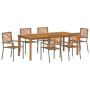 Juego de comedor de jardín de 7 piezas  de ratán poliéster gris y acacia | Foro24.es | Tu tienda online para hogar, jardín y más Foro24.es