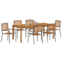 Juego de comedor de jardín de 7 piezas  de ratán poliéster gris y acacia | Foro24.es | Tu tienda online para hogar, jardín y más Foro24.es