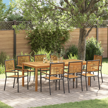 Juego de Comedor de Jardín 9 Piezas Acacia Rattan Negro
