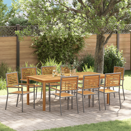 Juego de comedor de jardín de 9 piezas Gris Ratán Sintético Acacia de , Sillas de jardín - Ref: Foro24-3365527, Precio: 674,68 €