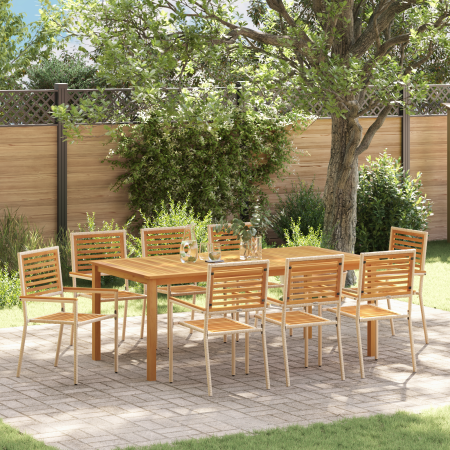 Conjunto de Comedor de Jardín 9 Piezas Beige de Poli Ratan y Acacia de , Sillas de jardín - Ref: Foro24-3365528, Precio: 672,...