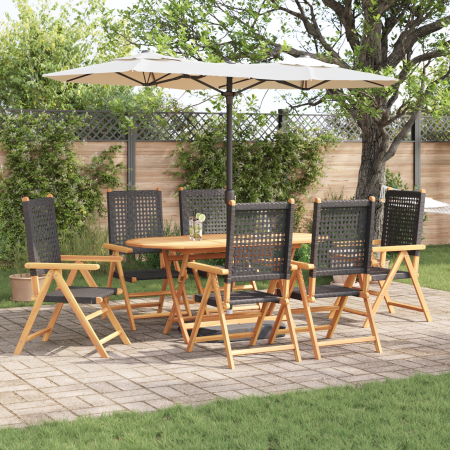 Juego de comedor de jardín de 7 piezas Madera maciza de Acacia y Ratán Sintético Negro | Foro24.es | Tu tienda online para hogar, jardín y más Foro24.es