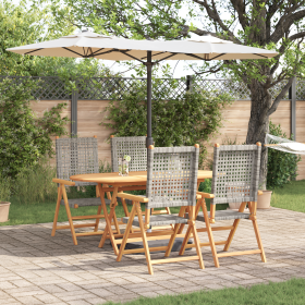 Juego de comedor de jardín de 5 piezas  en gris, hecho de madera de acacia maciza y ratán sintético
