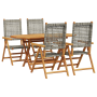 Juego de comedor de jardín de 5 piezas  en gris, hecho de madera de acacia maciza y ratán sintético | Foro24.es | Tu tienda online para hogar, jardín y más Foro24.es