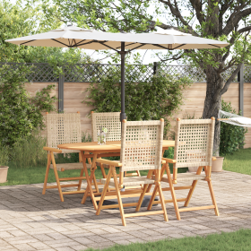 Set de comedor de jardín 5 pzas madera acacia y ratán PE beige