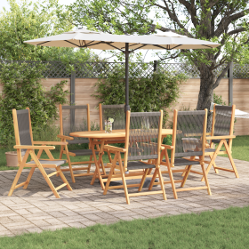 Set de comedor de jardín 7 pzas madera acacia y ratán PE gris