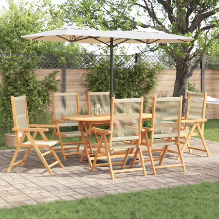 Set de comedor de jardín 7 pzas madera acacia y ratán PE beige de , Mesas de jardín - Ref: Foro24-3375741, Precio: 603,52 €, ...