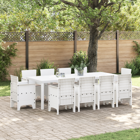 Conjunto de Comedor de Jardín de 11 Piezas con Cojines Poliratán Blanco | Foro24.es | Tu tienda online para hogar, jardín y más Foro24.es