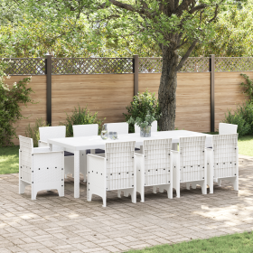 Conjunto de Comedor de Jardín de 11 Piezas con Cojines Blanco Poliratán