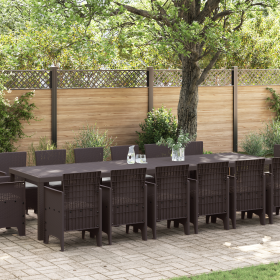 Juego de Comedor de 15 Piezas con Cojines Marrón en Poliratán de , Mesas de jardín - Ref: Foro24-3378639, Precio: 863,81 €, D...