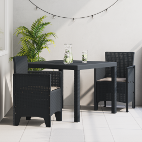 Juego de Comedor de Jardín de 3 Piezas con Cojines Polirratán Antracita