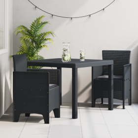 Juego de Comedor de Jardín de 3 Piezas con Cojines Antracita Polirratán