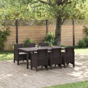 Juego de Comedor de Jardín de 7 Piezas con Cojines Marrón Poly Rattan
