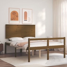 Estructura cama cabecero madera maciza marrón miel 120x200 cm