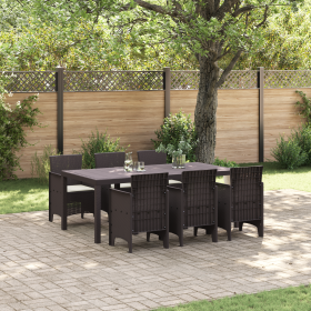 Juego de Comedor de Jardín de 7 Piezas con Cojines Marrón Ratán Poliéster de , Mesas de jardín - Ref: Foro24-3378721, Precio:...