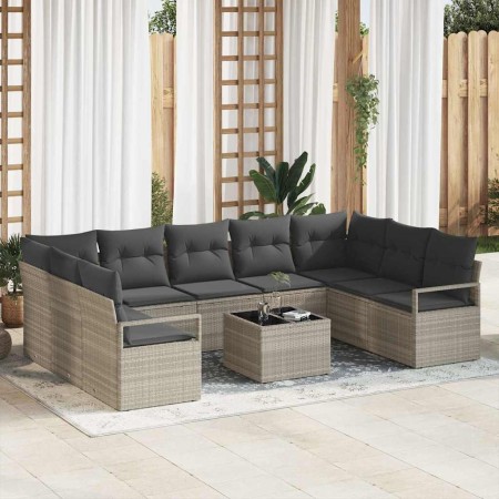 Conjunto de sofá de jardín 10 pcs Gris claro Poliratán
