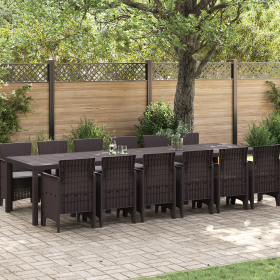 Conjunto de Comedor de Jardín  de 13 Piezas con Cojines Marrón Poliratán