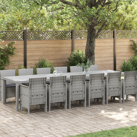 Juego de Comedor de Jardín de 13 piezas con Cojines Rattan Gris Claro de , Mesas de jardín - Ref: Foro24-3378790, Precio: 804...