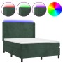 Cama box spring colchón y LED terciopelo verde oscuro 140x190cm