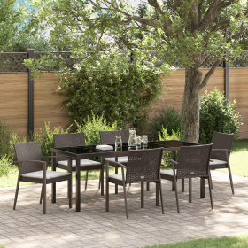 Conjunto de comedor de jardín de 7 piezas con cojines de poliratán marrón