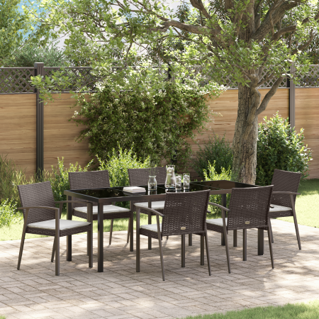 Conjunto de comedor de jardín de 7 piezas con cojines de poliratán marrón | Foro24.es | Tu tienda online para hogar, jardín y más Foro24.es
